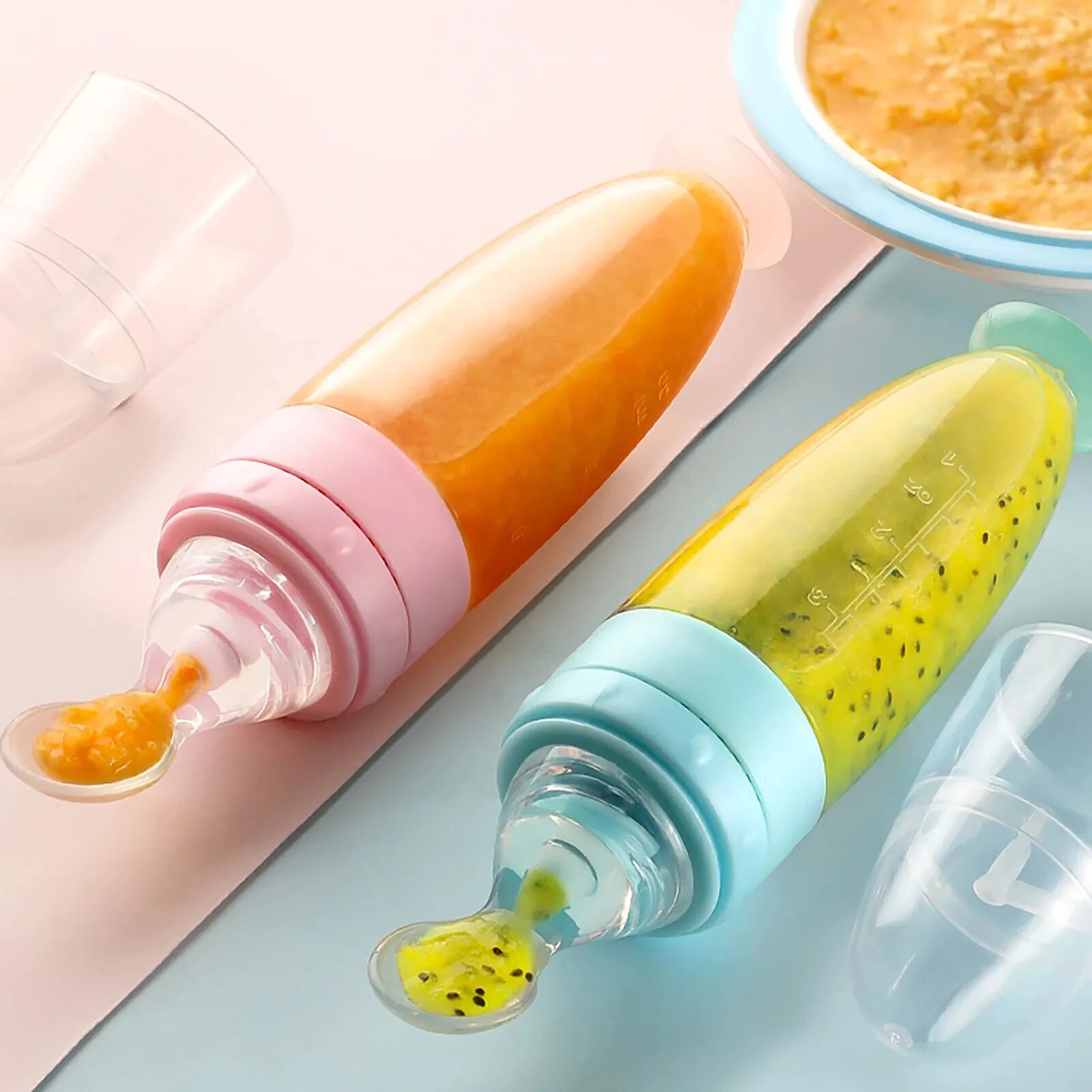 Baby Food Feeder - Депрессируемая силиконовая бутылочка для кормления, безопасное